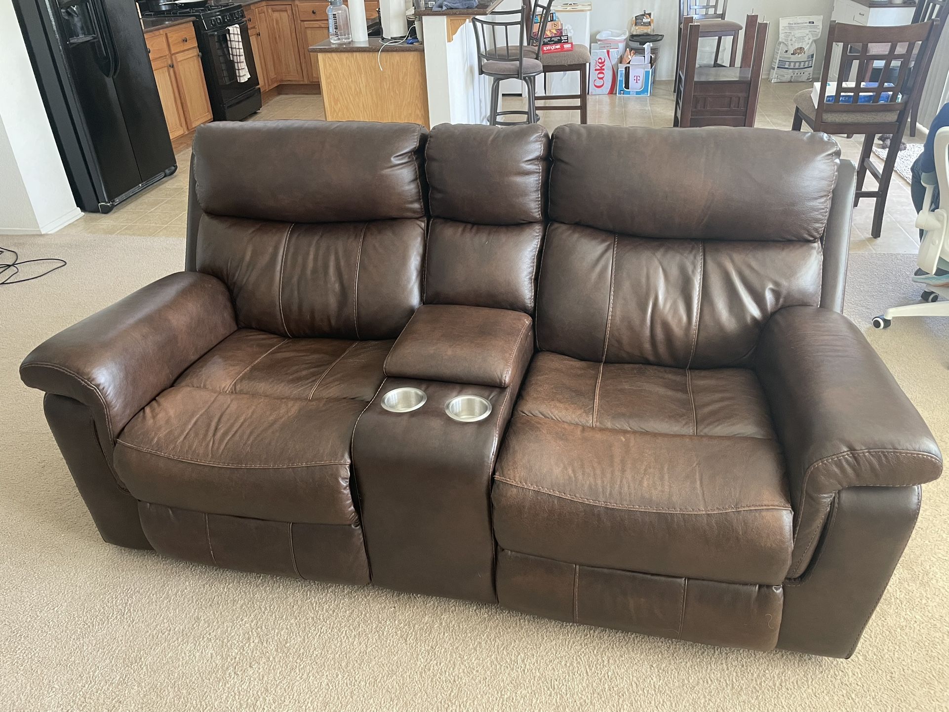 *Must Go* Leather Power Reclining Loveseat with Console
