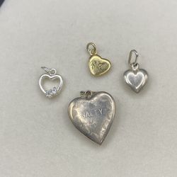 (4) Heart Sterling Pendants 