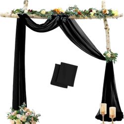 MODFUNS Wedding Arch Draping Fabric Black Sheer Fabric for Draping 18Ft 2 Panels Chiffon Sheer Fabric Drapery Wedding Ceiling Drapes Curtains for Wedd