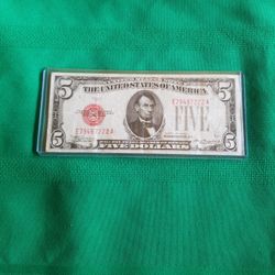 1928 Red Seal $5 Dollar bill $80