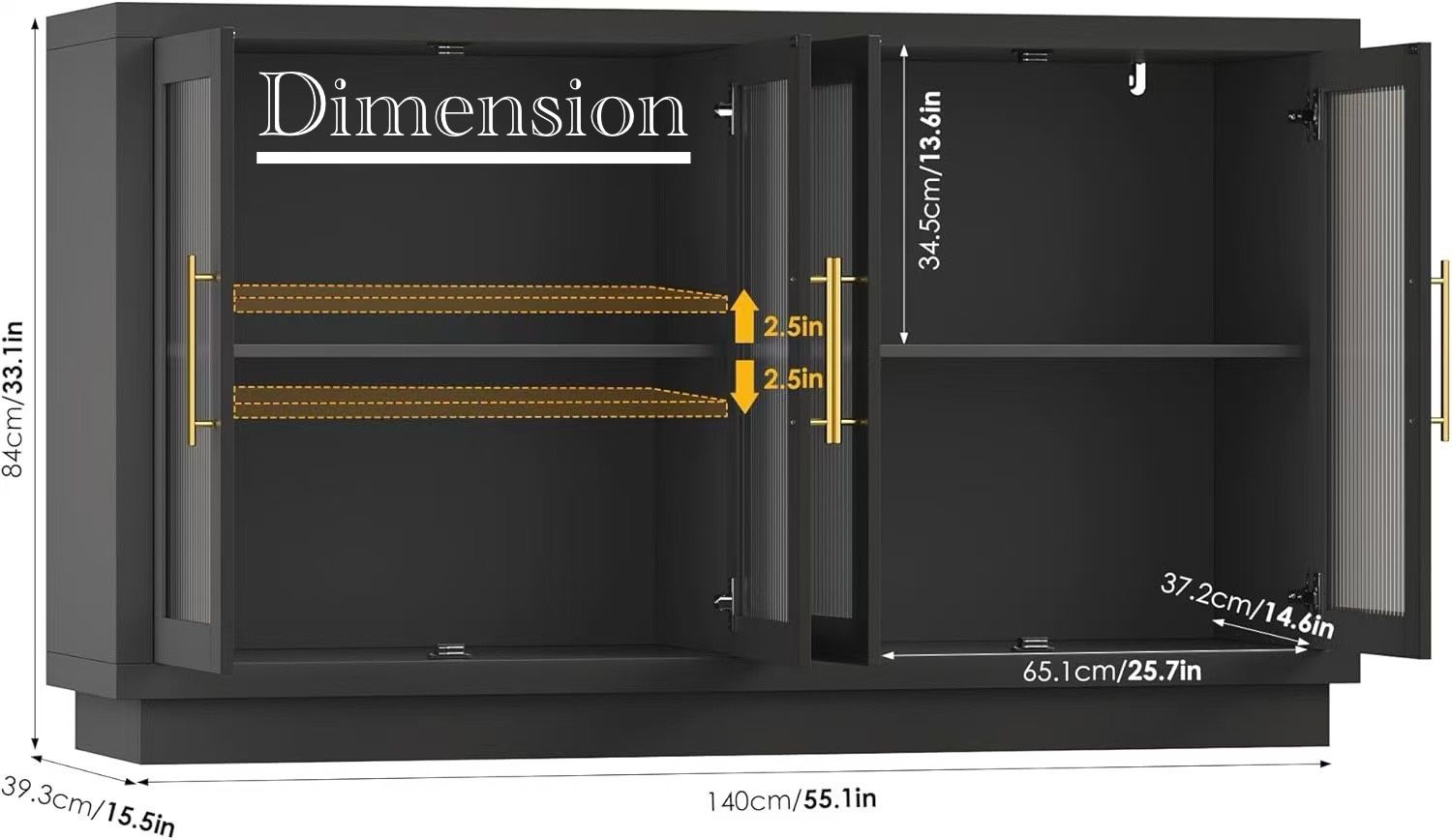 🥨FOTOSOK Buffet Cabinet with Storage, 55.1