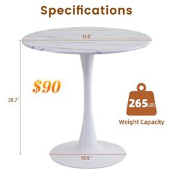 😀 31.4" Diameter Round Dining Table, Marble Patterned Tulip Dining Table, 2-3 Person Metal Base Dining Table,