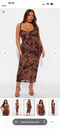 Brown velvet floral dress