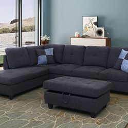 New Dark Grey Sectional With Ottoman 