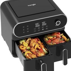 iceagle Dual Air Fryer 11 Quart - 6-in1 Airfryer with 2 Frying Baskets,