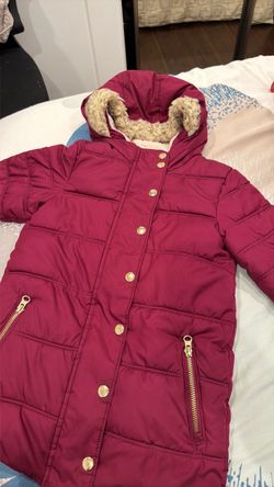 Girls Burgundy Puffer Jacket with Hood
