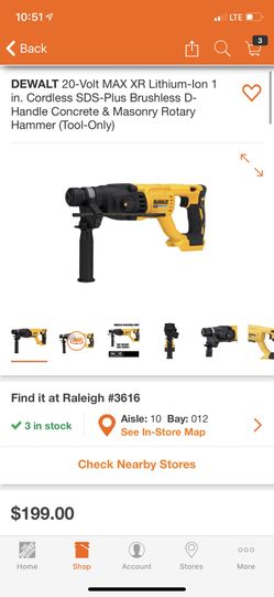 DEWALT 20-Volt MAX XR Lithium-Ion 1 in. Cordless SDS-Plus Brushless D-Handle Concrete & Masonry Rotary Hammer (Tool-Only)
