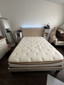 Full Bed Frame with Upholstered Headboard