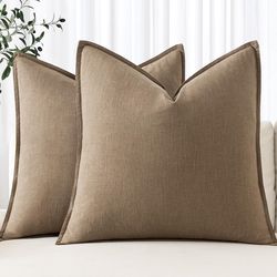 ANRODUO Pack of 2 Decorative Linen Pillow Covers Coco Brown Euro Sham Neutral Farmhouse Boho Soild Cushion Case Soft Accent Pillowcase for Couch Sofa 