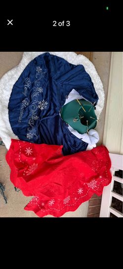 Two Christmas Tree Stands And Two Christmas Tree Skirts, Great Shape