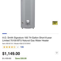 Smith Signature  100 74-Gallon Short 6-year Limited 75100-BTU Natural Water Heater 