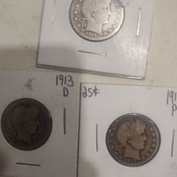 Barber Quarters 1911 D,1913 P,1913 D