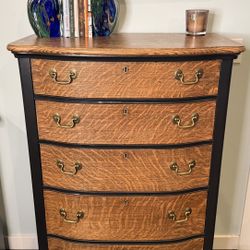 Serpentine Tiger Oak Highboy – Restored Statement Dresser