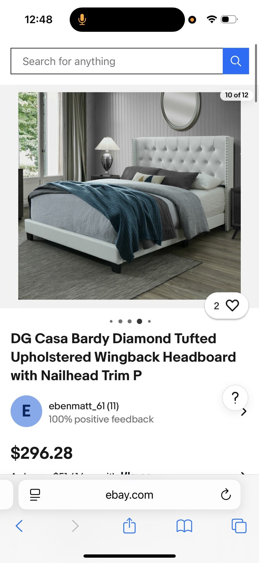 Diamond Tufted Upholstered Panel Queen Bed Frame - NEW