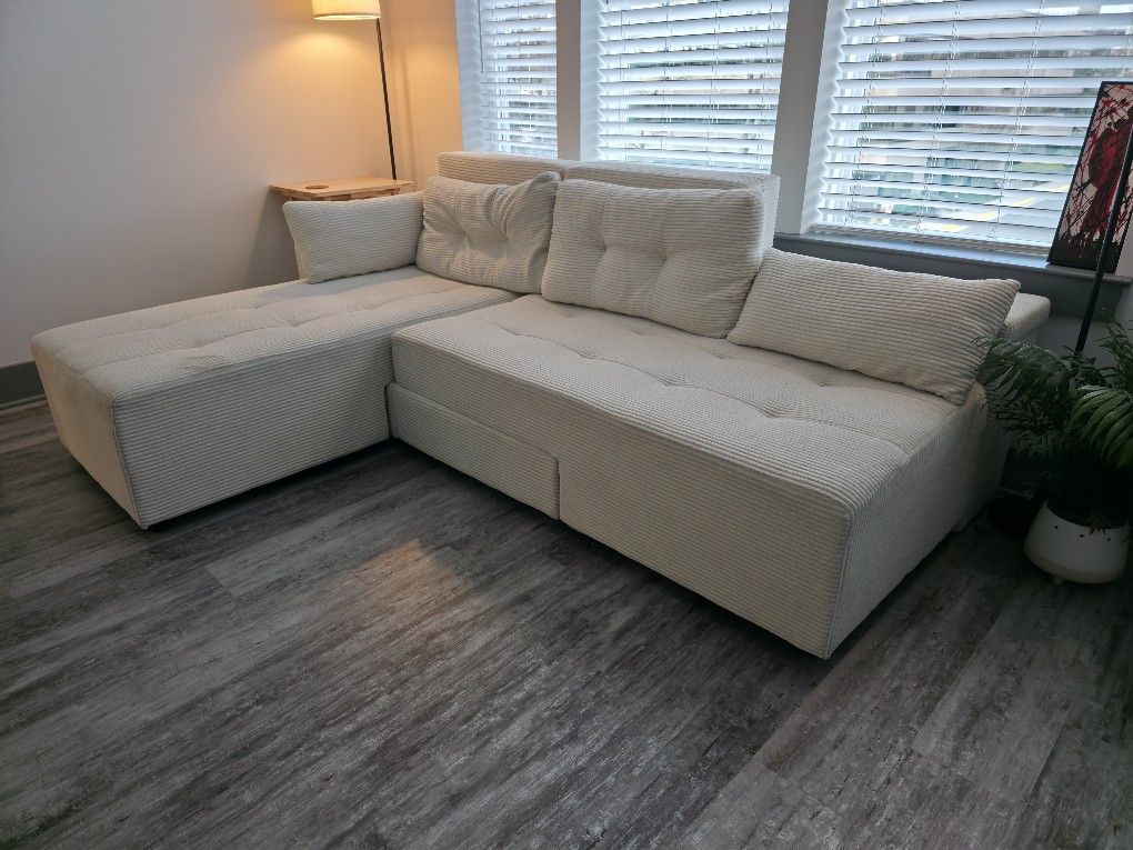 Beige Corduroy Modular Sofa