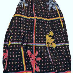 Vintage Retro Colorful Polka Dot Floral Long Silk Skirt Size 12