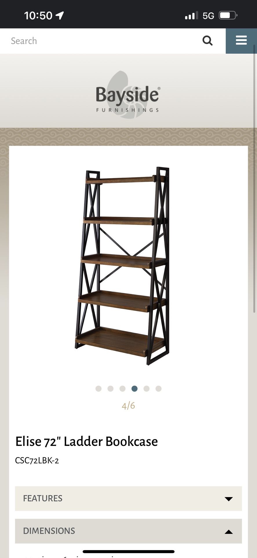 Bayside Furnishings Elise 72″ Ladder Bookcase Heavy Duty