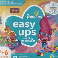 Pampers Pull-ups, Size 5t-6t; 52ct; Trolls, Whole Box