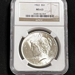 Uncirculated 1922 Silver Peace Dollar MS63