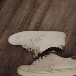 KATE SPADE NY~WHITE/GOLD~LEATHER *ANGELISE* LOW SNEAKERS SHOES Size 9