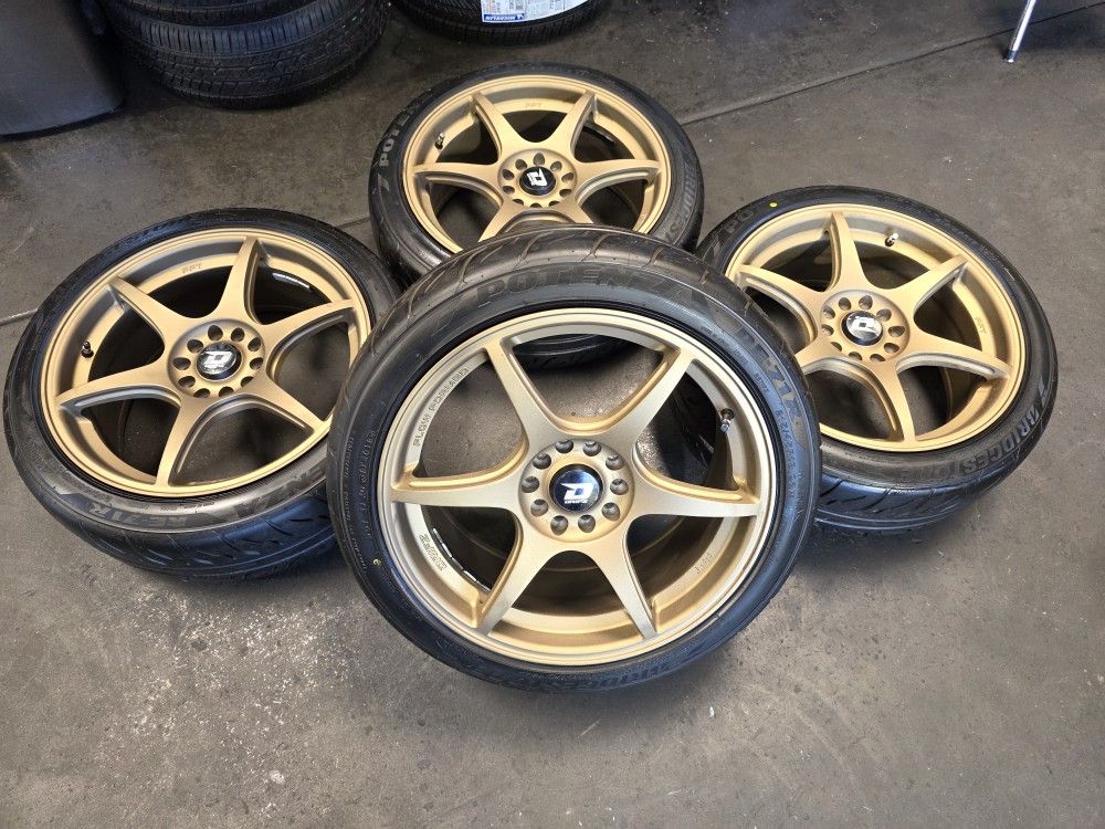 18inch aftermarket wheels and Bridgestone Potenza Rae 71r tire for sale 215/45/18 5×114.3 5×120