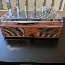 Bluetooth Turntable Record Player w/ Built-In Speakers (Wood Finish)