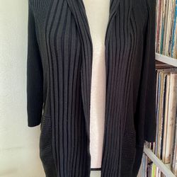 Lauren Michelle Womens Black Ribbed Knit Open Front Cardigan Sweater Women's S