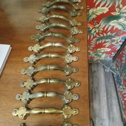 15 Vintage National Lock 1973 Brass Furniture Pulls 