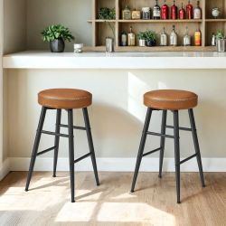Kitchen Counter Breakfast Stools, Bar Stools Set of 2, Synthetic Leather