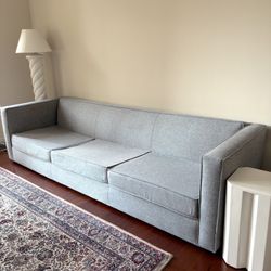 CB2 Club 101” grey fabric 3 Seat Sofa 