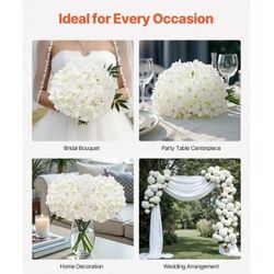 White Hydrangea Flowers - Handmade Artificial Blooms with Sturdy Stems, Bulk for DIY Wedding Bouquets, Home Decor