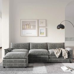 Gray L-Shape Couch With Ottoman