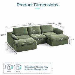 brand new Green Corduroy Sectional Sofa with Double Chaise