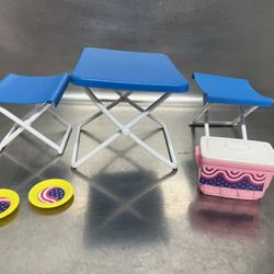 Vintage 1989 Mattel Barbie Arco Blue Patio Camping Backyard BBQ, Cooler & Plates