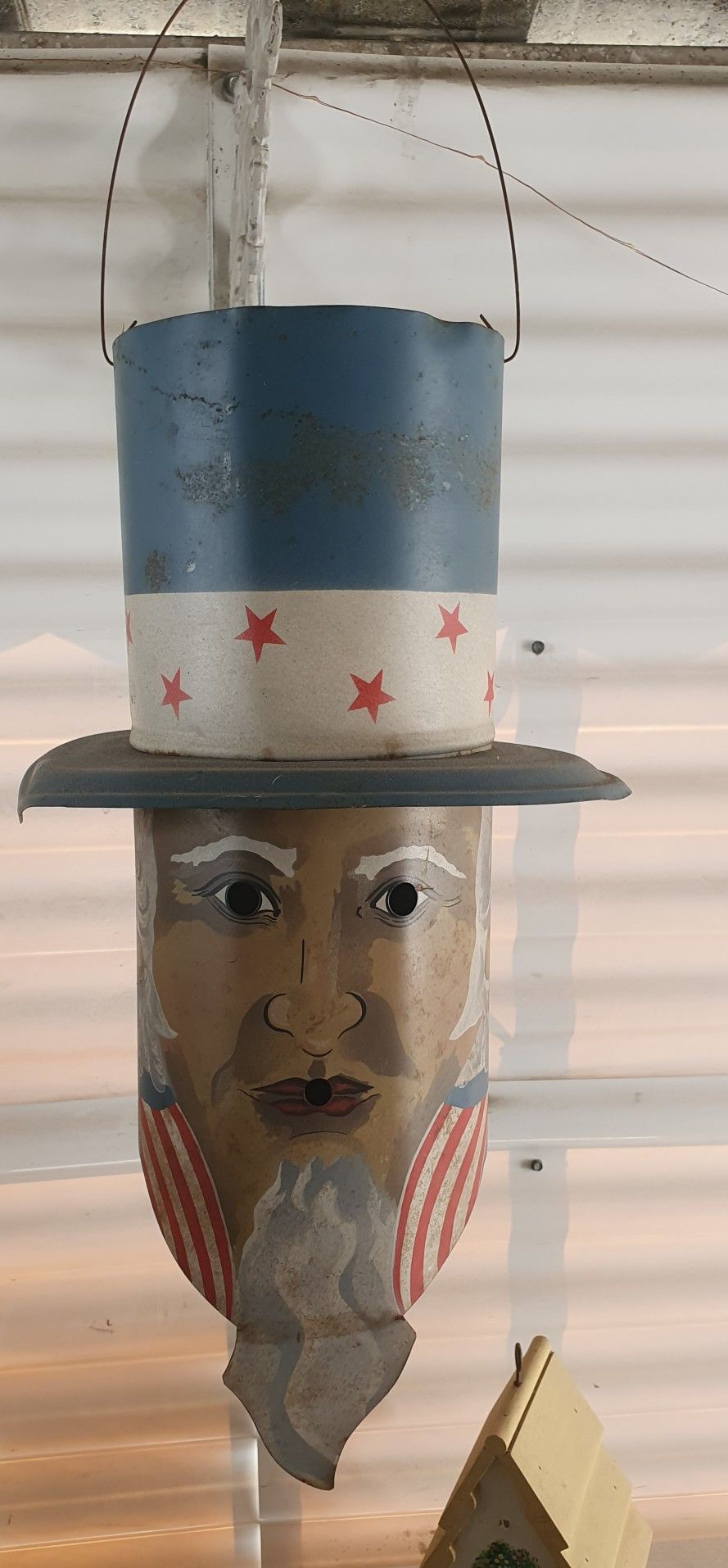 Uncle Sam American Folk Art Hanging Tin Decoration Made 1990
