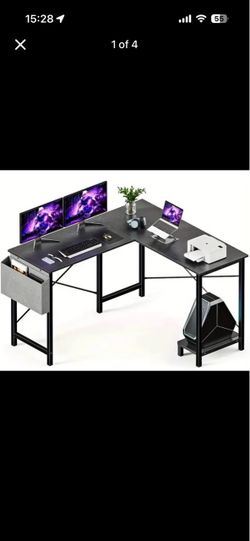 L-Shaped Gaming Desk with Storage Pocket & PC Shelf