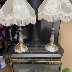 Vintage Matching Fringe Table Lamps – Floral Victorian Style – Cozy Warm Lighting