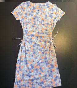Pink Rose Floral Ribbed Midi Dress with Side openings size L