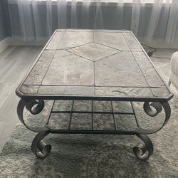 Wrought Iron And Stone Modern Coffee Table