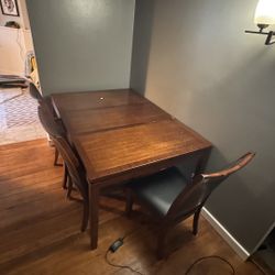 Wooden Table With Leaf + 4 Chairs