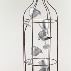 44” Tall metal wine bottle and cup fountain with fairy lights