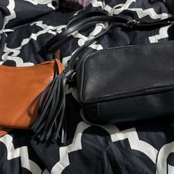 Two faux leather bags One brown, one black Together $15 or $10 each  