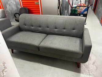 Mid-Century Modern Grey Fabric Sofa