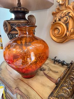 Amber Crackle Glass Vase