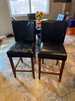 Set of 2 Black Faux Leather Bar Stools