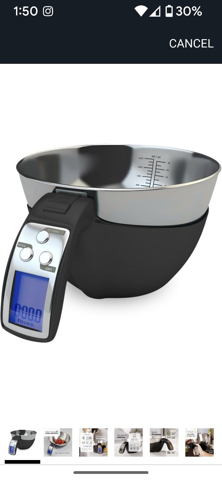 Fradel Digital Kitchen Food Scale with Bowl - 11lb, Grams & Ounces - Removable, Dishwasher-Safe Mixing Bowl - Black