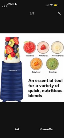 La Reveuse Personal Size Blender for Protein Shakes and Smoothies, Navy 18oz BPA-free Portable Bottl