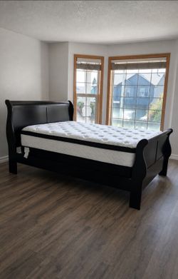 Very Nice Queen Sleigh Bed Frame w/ Ashley 12" Pillowtop Mattress and Boxspring
