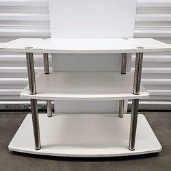 TV Stand White Wood And Silver Metal 3 Tier 32" x 22" x 16" See Pictures For Exact Measurements