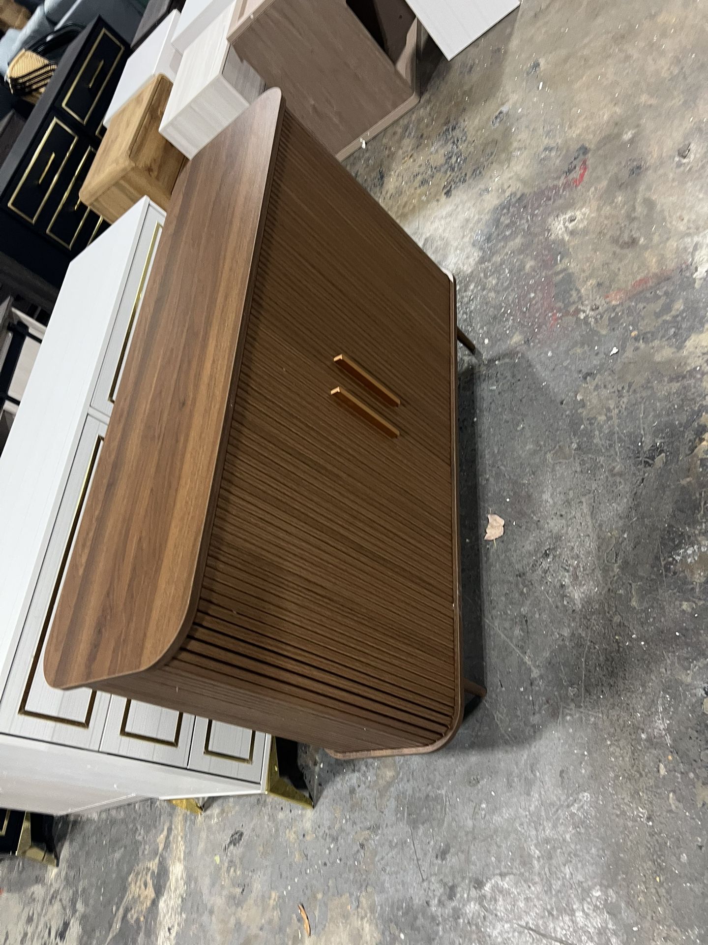 47" Sideboard Buffer Cabinet with Fluted Slide Doors, Tambour Storage Cabinet with Adjustable Shelves, Credenza Console Mid Century Cabinets for Hallw